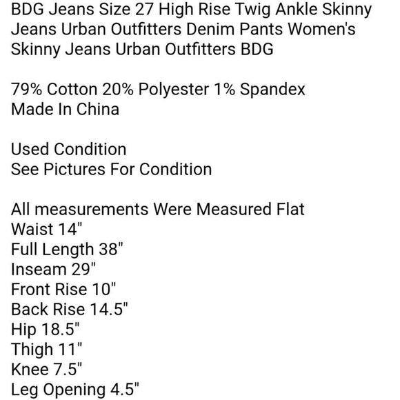 BDG Jeans Size 27 High Rise Twig Ankle Skinny Jeans Urban Outfitters Denim Pants - Picture 8 of 8